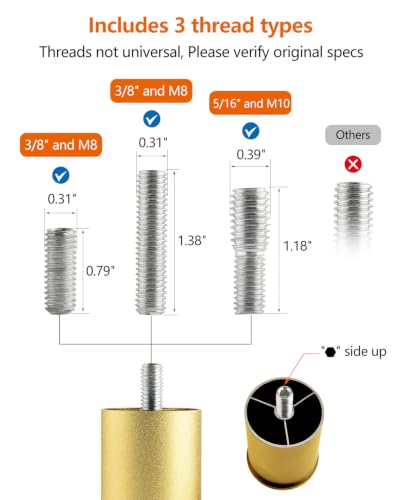 4 Pack Gold Furniture Legs 3 Inch Dresser Support Feet Metal Cabinet Adjustable Legs Replacement M8 Screw in Aluminum Alloy Cylinder Couch Risers - color: Gold, size: 3 inch(4pcs)