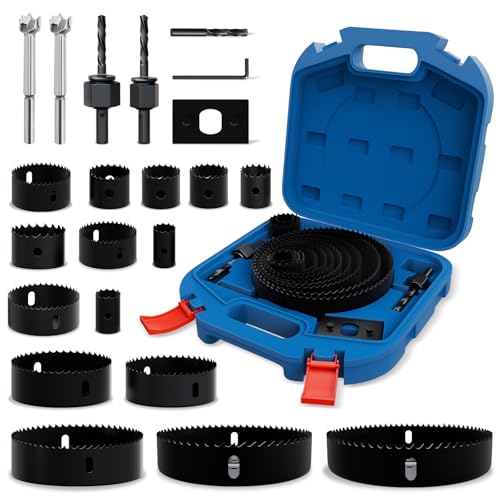 22PCS Hole Saw Set - High Carbon Steel 19-152mm（3/4" to 6"） Blades for Drywall, Soft Wood, Plastic, PVC Professional Grade with Instant Support