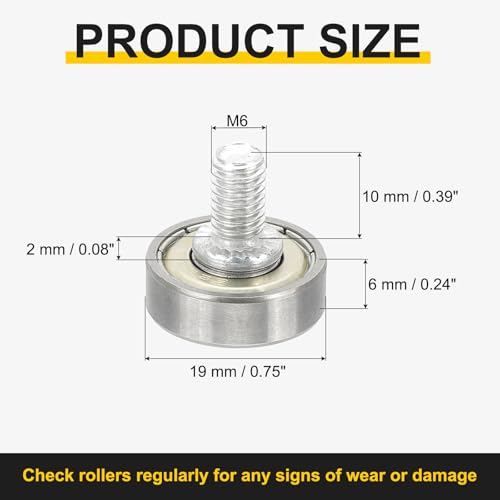 uxcell 10 PCS Drawer Rollers 19mm x 6mm Wheel 2mm Step, Steel Bearing Roller Drawer Pulley Bearing Replacement Wheels for Windows Sliding Door Track Guide, M6 x 10mm Thread - size: 2mm