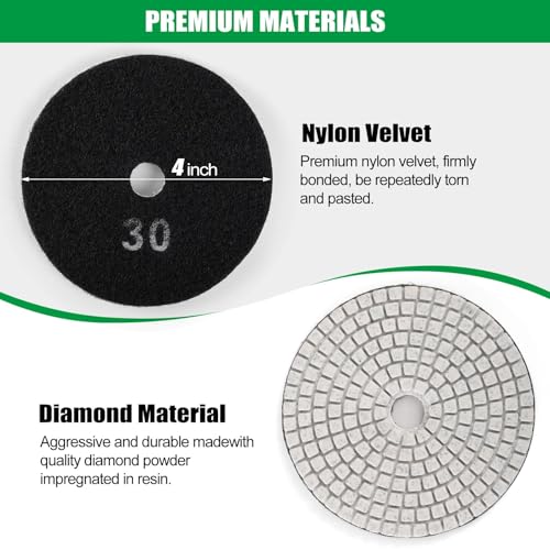 WORKEASE 4 Inch Diamond Polishing Pads Wet/Dry 12PCS, 30 Grit Diamond Sanding Pad, Granite Stone Concrete Marble Rock Countertop Quartz Polish Pad - size: 4 Inch 30 Grit