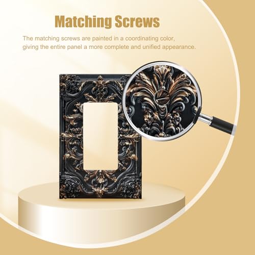 Decorative Outlet Covers Black Gold Flower Elegant 3D Floral Embossed 1 Gang Rocker Light Switch Cover Plate Single Decora Light Switch Covers Wall Plate Faceplate for Bedroom Home Decor - color: Black Gold 01, size: 1-Gang Rocker/5 x 3 IN