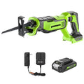Greenworks 24V Brushless 1" Compact Reciprocating Saw (3,000 SPM), 2.0Ah Battery and Compact Charger Included - size: Brushless 1" Compact Recip Saw, style: 2.0Ah
