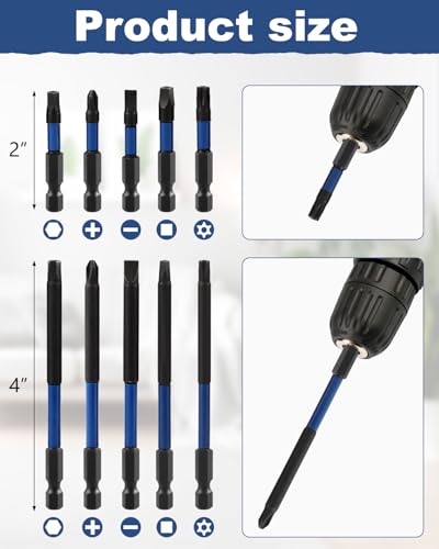 Rocaris 100 Pcs Screwdriver Bit Set, 14 Slotted, 26 Phillips, 20 Square, 20 Torx, 20 Allen Wrench, 2" & 4" Long - style: 100 Pcs