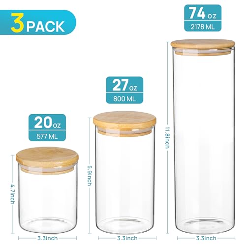 Vtopmart 74oz/27oz/20oz Glass Food Jars with Airtight Bamboo Lids, 3 Pack - size: 3 Pack (74oz/27oz/20oz)