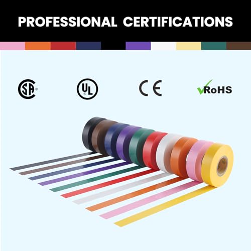 Lichamp 10-Pack Colored Electrical Tape Waterproof, 3/4 in x 66ft, UL/CSA