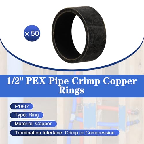 50 Pack 1/2" PEX Copper Crimp Rings - size: 1/2“ × 50pcs