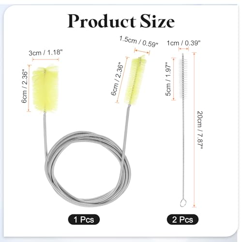 HARFINGTON 3pcs Flexible Long Drain Brush Straw Cleaner Set 78.74" Stainless Steel Double Ended Hose Brush with 8" Nylon Long Tube Pipe Cleaning for Fish Tank Sink Pipe, Yellow - color: Yellow, size: 200cm