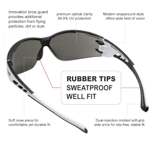 HTS HUNTERSKY Super Flexible Lightweight Anti Fog Wrap-Around U6 Clear Shooting Safety Glasses with ANSI Z87.1 Scratch Resist - color: Black / Smoke (1 Pack)