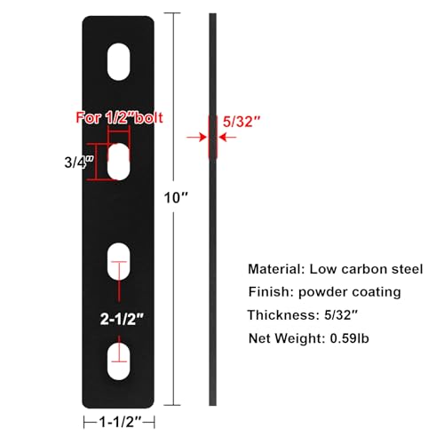 6 Pack 10" x 1-1/2"Mending Plates, Slot for 1/2" Bolt,5/32" Thick