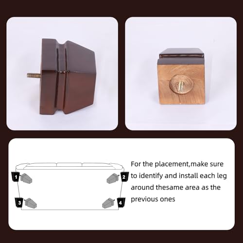 Wood Legs for Furniture 3 inch Heavy Duty Sofa Legs Square Brown Bed Legs Pack of 4, Mid Century Chair Feet, Sofa Replacement Parts, Dresser Leg Sideboard Recliner Couch Riser - color: Brown, size: 3"H*3.15"W