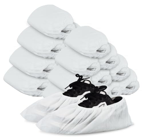 Shoe Covers Disposable 200Pack(100Pairs) White Shoe Booties Cover Non Slip for Home Floors Carpet,fits up to US Women 12 and Men 11 - size: Large