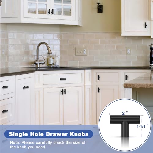 Estmoon 30 Pack Cabinet Knobs Matte Black Drawer Knobs Stainless Steel 2 Inch Overall Length Dresser Knobs for Cabinets Cupboard Bathroom Kitchen Hardware, Single Hole T Bar Knobs - color: Matte Black