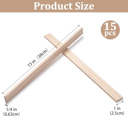 Wood Strips Trim Slats for Crafts, Square Wooden Dowels Wooden Sticks for Crafts, 1/4" × 1" × 15", 15 PCS Wood Dowel Rods, Unfinished Hardwood Sticks Flat Lumber Boards for Woodworking - size: 1/4x1x15 in - 15PCS