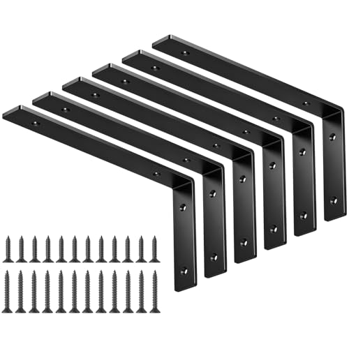 LSK 6PCS Shelf Bracket, L 10"×H 5", 5mm Thick Heavy Duty L Bracket, Black - color: Black, size: 10x5 inch (heavy duty)