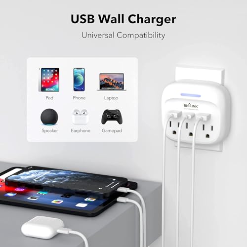 BN-LINK Multi Plug Outlet Extender with USB, Surge Protector Outlet with 3 AC Outlet Splitter and 3 USB Ports (1 USB C), Multi Plug Wall Outlet for Dorm, School, Travel, Office, Home, Travel, 1 Pack - size: 3 Outlets(USB)