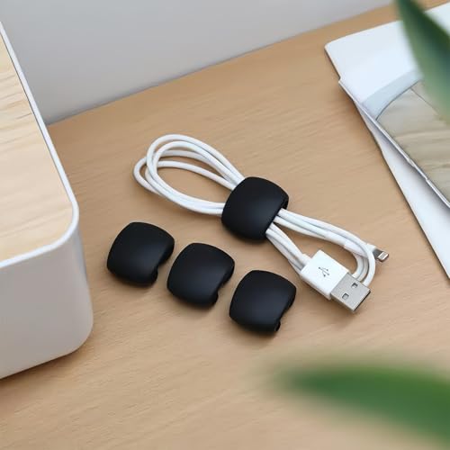 20-Pack Cable Storage and Organizer Clips – Versatile Wire & Charging Cable Management for Travel, Desk, and Home – Secure and Tidy Data Cable Holders – Black+White - color: Black/White