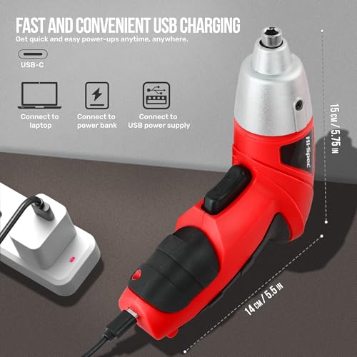 Hi-Spec 3.6V USB Small Power Screwdriver & Home DIY Tool Kit with Case, Red - color: Light Red