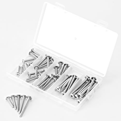 M4 x 20mm 25mm 30mm 35mm 40mm Flat Round Head Hex Socket Cap Screws Bolts, Furniture Screws, 304 Stainless Steel, Allen Hex Drive, Bright Finish, Metric Fully Threaded, Assortment Kit 50PCS - size: M4 x 20/25/30/35/40mm (50PCS)