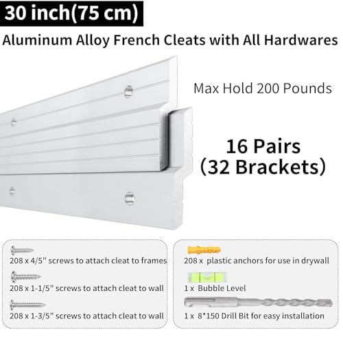 16 Pairs French Cleat 30 inch, Heavy Duty Aluminum Picture Hanger - size: (16 Pair) 30-inch