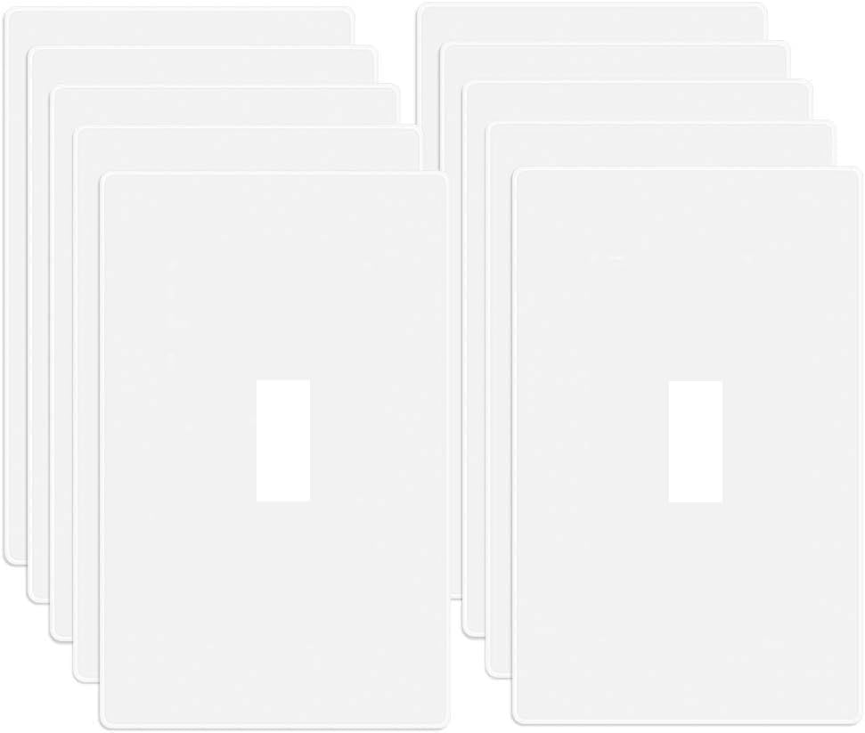 1-Gang Screwless Toggle Switch Wall Plate Cover Toggle Switch Outlet Electrical Faceplate for Light Switch, Receptacle, Dimmers, USB Outlet, GFCI, Child Safe Cover Plate, White (10-Pack) - color: Single Toggle-White, size: 10 Pack