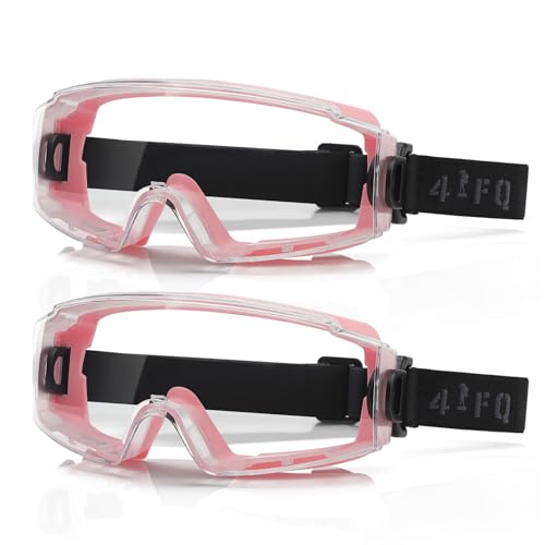Anti Fog Safety Goggles Over Glasses 2 Pack, ANSI Z87.1 Certified | Eye Protection, Chemistry Lab Work & Industrial Use, Wide Vision Clear Lens, Extreme Impact Resistance, Adjustable Strap - color: 2/Pink