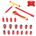 FESA Electrician Insulated Socket Set - 1000V 20-Piece Professional Insulated Ratchet & Socket Wrench Set (3/8" Drive) w/T-Handle, Extension & 4 Hex Bits - 1000 Volt Tools for Electricians - style: 3/8" Drive (Storage Case)