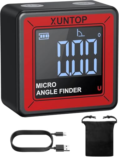 XUNTOP Small Digital Angle Finder with Bottom Strong Magnetic,4 * 90° Range | Angle Gauge with AV Display,Rechargeable Inclinometer Level Box for Woodworking,Table Saw,Knife Sharpening,Machinery Repair
