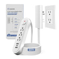 Saker 8ft Surge Protector, 3 Outlets, 3 USB, Flat Plug, White - style: 8ft Surge Protector with USB Ports