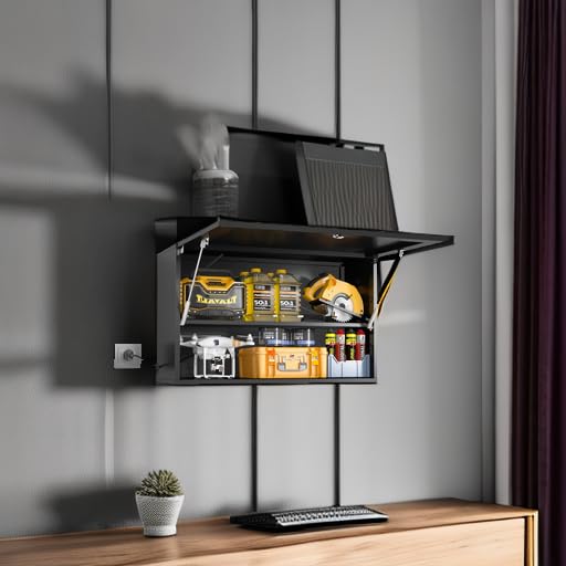 Garage Wall Cabinet, Metal Tool Cabinet with Lock&Adjustable Shelf - color: Black