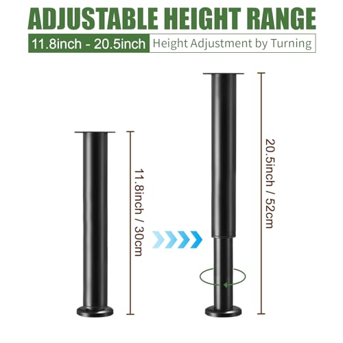 Furniture Legs Metal Adjustable 4 Pcs 11.8-20.5 inch, Adjustable Cabinet Legs for Sofa/Bed/Chair/Dresser/Table, Bed Center Slat Support Legs, Black - size: 11.8-20.5" (4pcs)