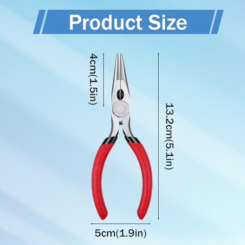Needle Nose Pliers, 15-Piece Set with Side Cutters, Spring Loaded for Cutting and Bending Wire, 5.2-Inch Long Nose Pliers Made of Steel with PVC Handles for Secure Grip
