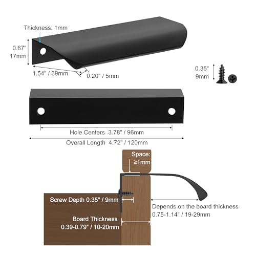 Malimali 5 Pack 4.72" Black Edge Finger Pulls for Cabinets, Drawer Pulls - color: Matte Black, size: 120mm/4.72" (5Pcs)