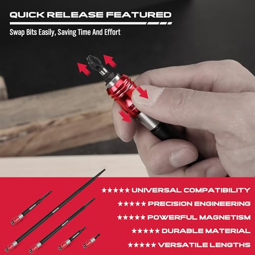 Magnetic Screwdriver Bit Holder Set: 5-Piece 1/4 Inch Hex Shank Quick Release Extension Adapter | Super Straight Durable CR-V Steel | Universal Fit for Impact Driver Bits | 2", 4", 6", 12", 17" Long - style: 2|4|6|12|17inch-5PCS
