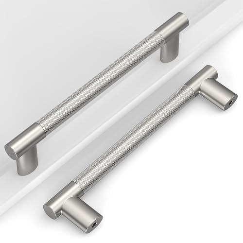 Brushed Nickel Knurled Cabinet Handles Kitchen Pulls 5 Inch 10 Pack - color: Brush Satin Nickel, size: 5" Hole Center
