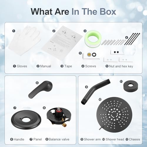 Shower Head Set with Valve, Black Shower Faucet Fixtures Set with Shower Rain Head Trim Kit for Bathroom - color: Black