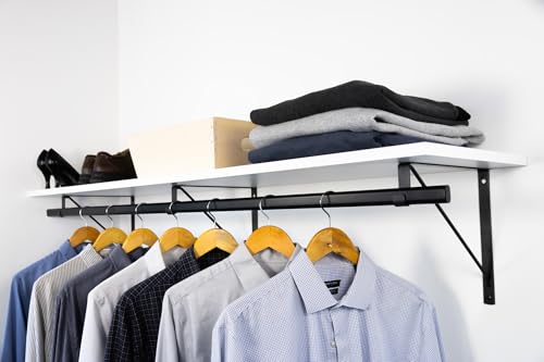Custom Cut-to-Size Premium Wall-Mounted Shelf with Rod and Bracket Kit. 3/4" Thick Shelves, 14 inches deep. Customize the Length from 16" up to 72". - color: White - Black, size: 44 - 72