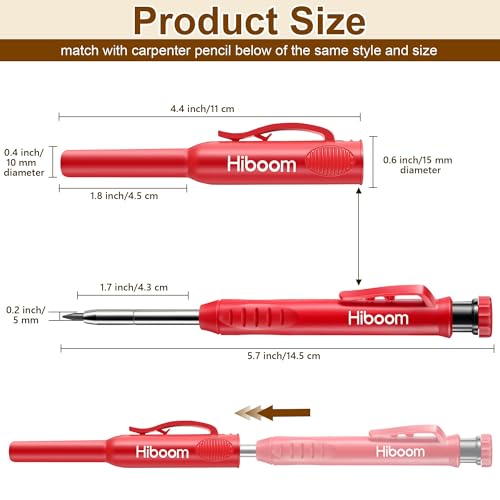 Hiboom 2 Pack Carpenter Pencils with Pencil Cap and 18 Refills, Red - color: Red