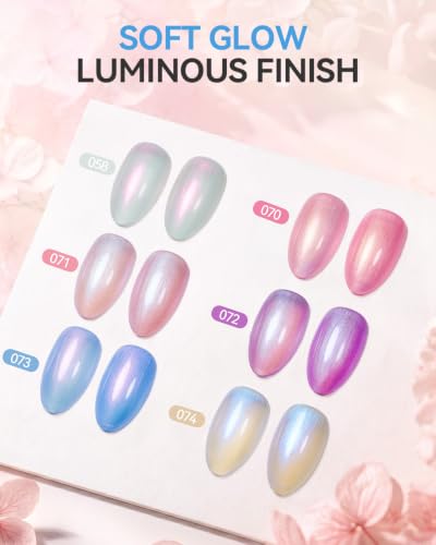 Makartt Pearl Gel Nail Polish Set 15ML : 6 Shimmer Mermaid Colors - color: Nebula Spectrum