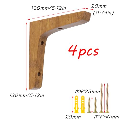 Antrader 4PCS Wooden Shelf Brackets,Solid Wall Mount Wood Shelf Bracket,Wood Triangle Bracket,L Shape Shelf Holders Include Mounting Screws,5.12 Inch x 5.12 Inch,Dark Brown - color: Dark Brown, size: 5.12"×5.12"×0.79",4pcs