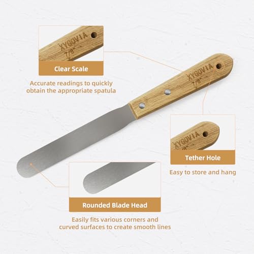 7-piece Caulking Spatula with Wooden Handle, Professional Stainless Steel Caulk Tool Set Finishing Tools, Streamline Spatulas for Caulk Application - color: 7PCS