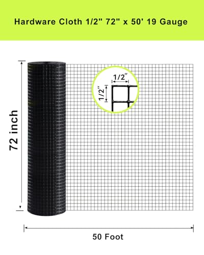 Black PVC Coated Hardware Cloth 1/2 in, 72 in x 50 ft Roll 19 Gauge - size: 1/2" x 1/2" 72" x 50'