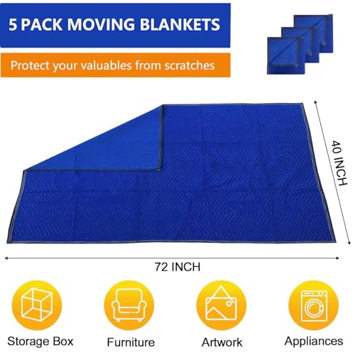 5 Pack Moving Blankets 40x72in Heavy Duty Padded Packing Furniture Blankets for Moving Supplies Shipping Protecting Furniture - size: 5pack