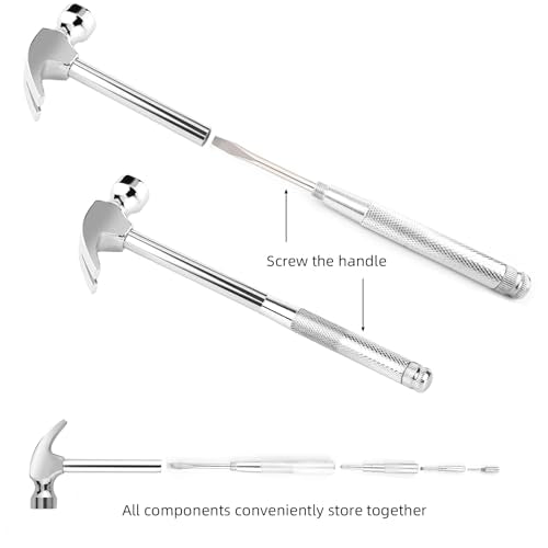Mini Metal Hammer 6 in 1 with Slotted/Flat Head Phillips Screwdriver Claw Hammer Manual, Portable Multifunction Tool Hammer (Silver) - color: Silver