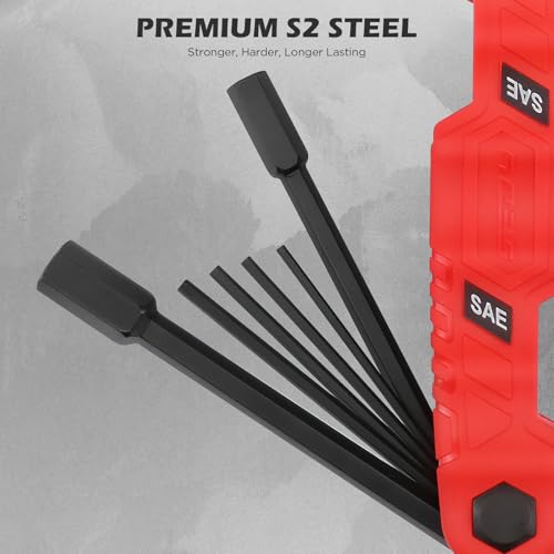 11-Piece Large Folding Hex Key Set SAE (3/32"-1/2"), Heavy Duty Allen Wrench Set, Portable Tool for Archery, Bike Repair, Furniture, and Basic Home Maintenance (Red) - style: 11-Piece SAE (Folding - Red)