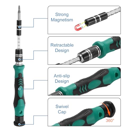 HARFINGTON 123 in 1 Magnetic Precision Screwdriver Set Electronics Repair Tools Kit with 96 Bits Flexible Shaft and Extension Rod for Cellphone Game Console Laptop PC Computer Camera, Green - color: Green