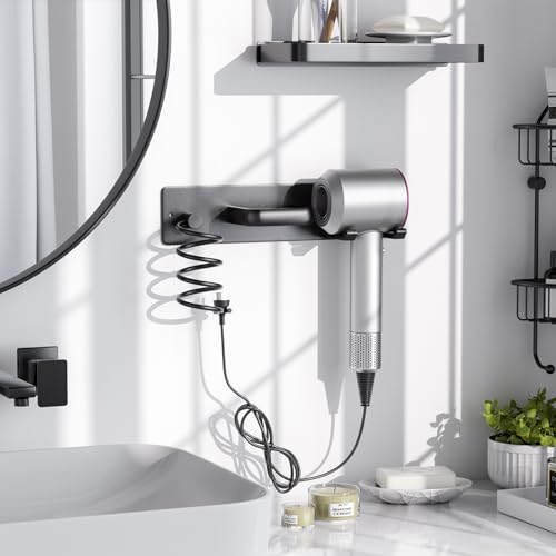 Tindbea Hair Dryer Holder Wall Mount Aluminum Alloy Hot Tools Organizer - color: Matte Black