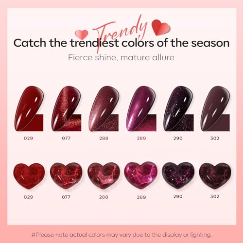 modelones Nail Polish Set, 6 Colors Red Burgundy Cat Eye Nail Polish - color: A2 Dark Red
