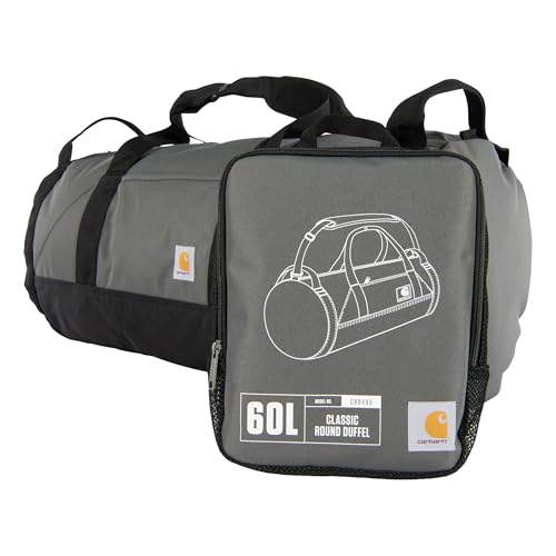 Carhartt Classic Round Duffel with Utility Pouch, Heavy-Duty, Water-Resistant Packable Gear Bag for Jobsite, Gym, and Travel - color: Gravel, style: 60l