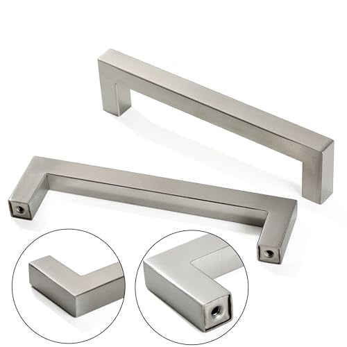 Cabinet Pulls Brushed Nickel Cabinet Handles Square Drawer Pulls, 5 Pack 5 Inch Stainless Steel Kitchen Door Cupboard Cabinet Handles, Cabinet Hardware Drawer Handles, 128mm Hole Centers - color: Brushed Nickel, size: Two Hole - 5 inch Hole Centers(128mm)