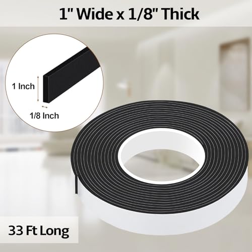 1 in Wide x 1/8 in Thick x 33FT Foam Weather Stripping Door Seal,Window Sealing Tape，Single-Sided Self-Adhesive Insulation Sealing Strip,Black - color: Black, size: 1 IN x 1/8 IN x 33FT